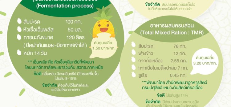 การผลิตอาหารสัตว์จากสับปะรดและการใช้จุลินทรีย์หมักเพิ่มประสิทธิภาพวัสดุเหลือใช้ทางการเกษตร