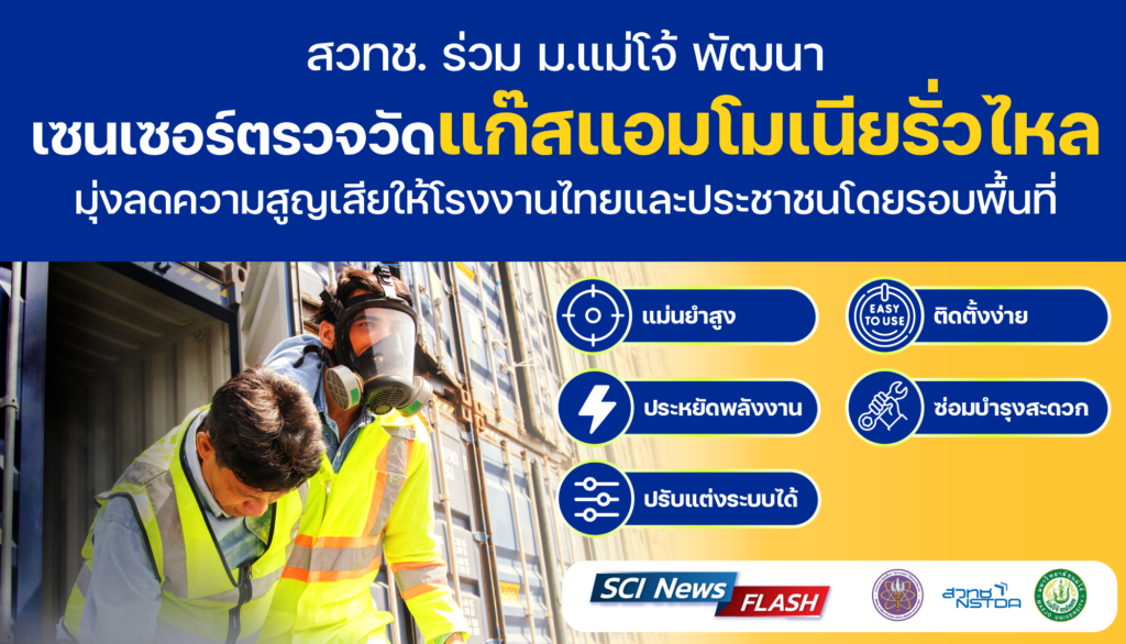 สวทช. ร่วม ม.แม่โจ้ พัฒนาอุปกรณ์เซนเซอร์ตรวจวัด ‘แก๊สแอมโมเนียรั่วไหล’ มุ่งลดความสูญเสียให้โรงงานไทยและประชาชนโดยรอบพื้นที่
