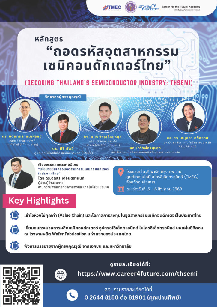 ภาพโปรเสอร์ หลักสูตร "ถอดรหัสอุตสาหกรรม เซมิคอนดักเตอร์ไทย (DECODING THAILAND'S SEMICONDUCTOR INDUSTRY: THSEMI)