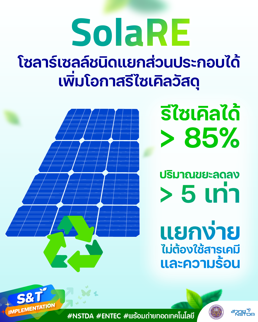 SolaRE โซลาร์เซลล์ชนิดแยกส่วนประกอบได้ง่ายหลังปลดระวาง เพิ่มโอกาสรีไซเคิลวัสดุ