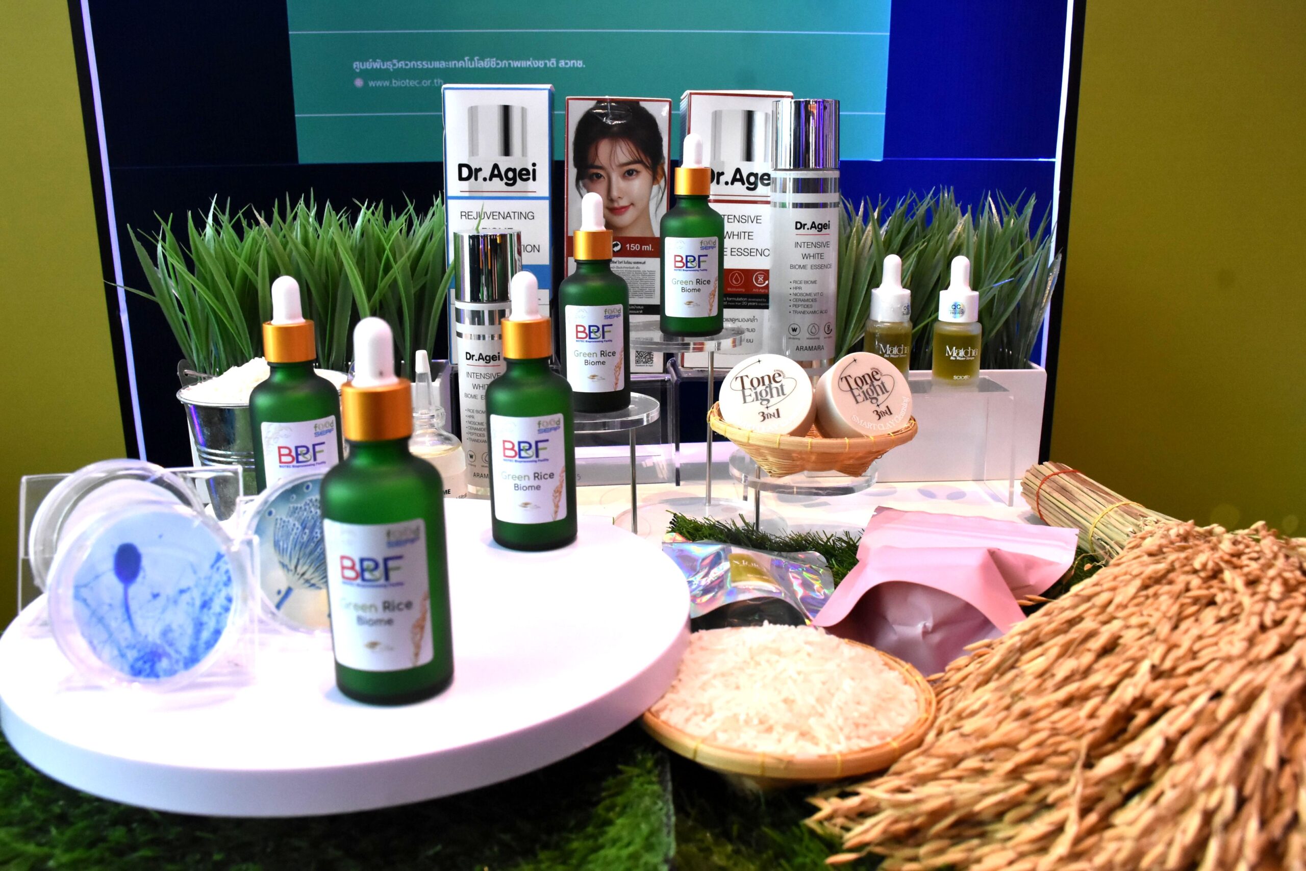 ภาพผลงาน“Green Rice Biome : สารออกฤทธิ์ทางชีวภาพจากข้าวไทยและต้นข้าวอ่อนด้วยนวัตกรรมกระบวนการหมักแบบแม่นยำ” 