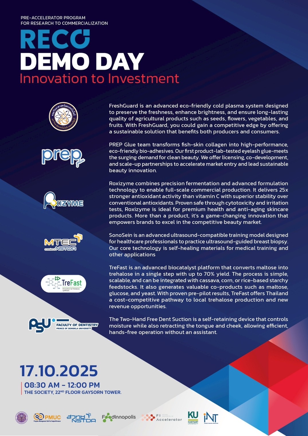 ภาพโปสเตอร์งาน RECO DEMO DAY 2025 พร้อมข้อมูลวันเวลาและรายละเอียดกิจกรรม