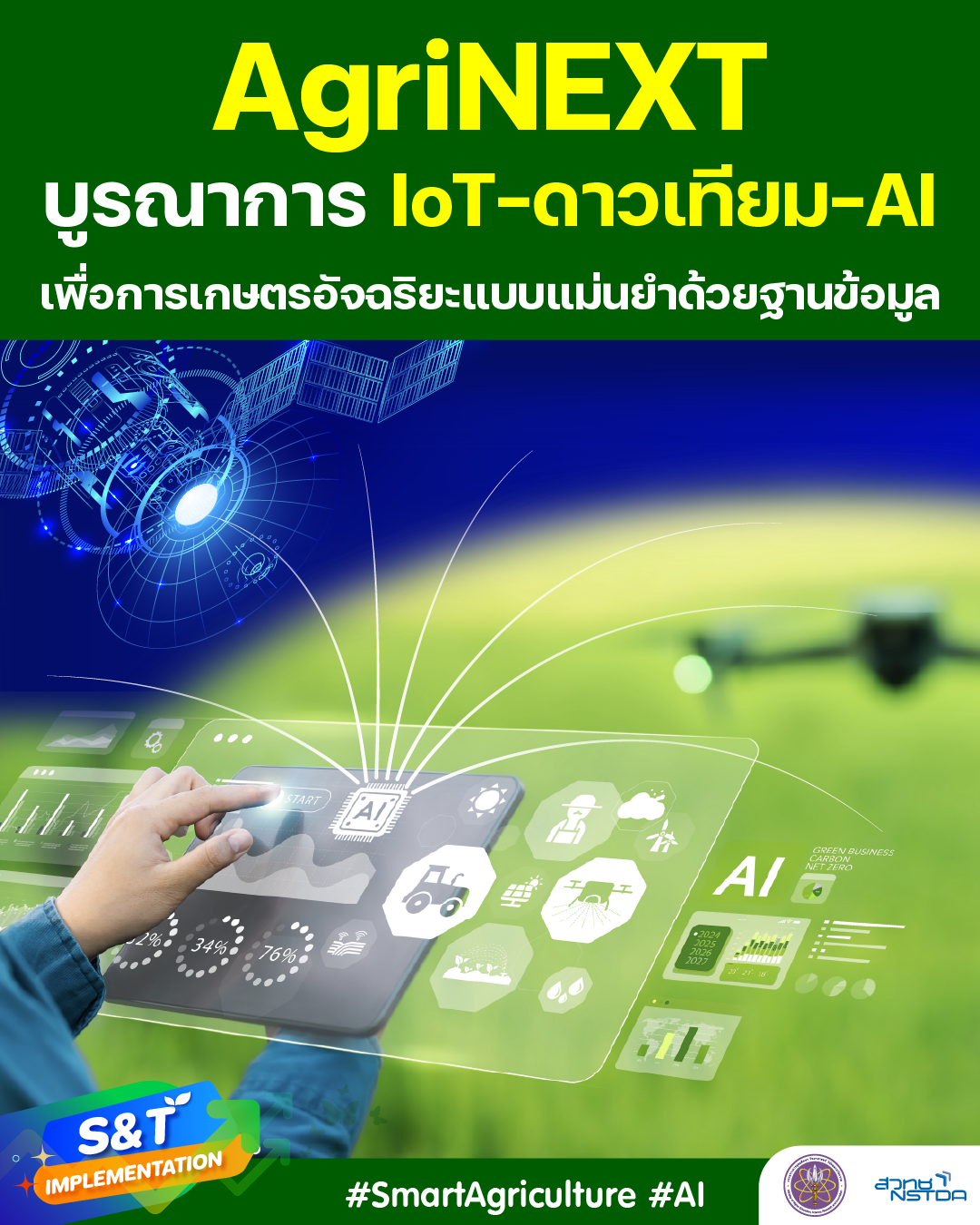 ‘AgriNEXT’ บูรณาการ ‘IoT–ดาวเทียม–AI’ เพื่อการทำเกษตรอัจฉริยะแบบแม่นยำด้วยฐานข้อมูล