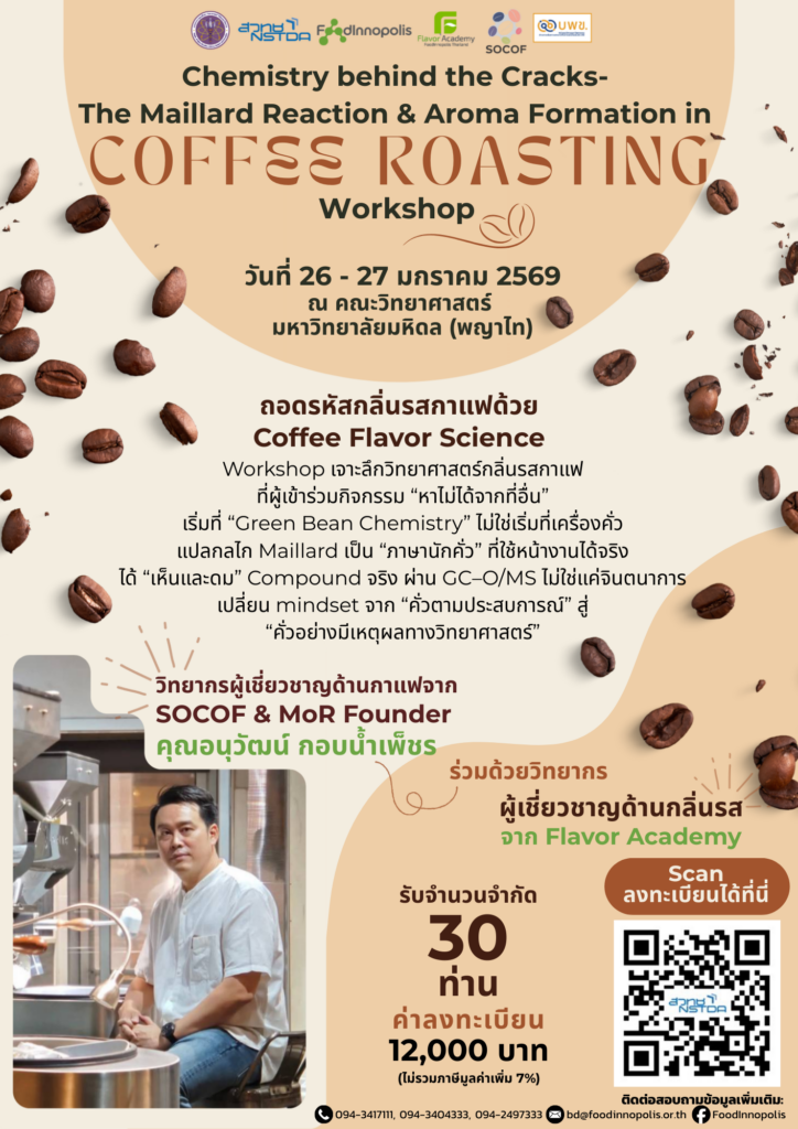 ภาพโปสเตอร์ Chemistry behind the Cracks Workshop ด้านวิทยาศาสตร์การคั่วกาแฟ