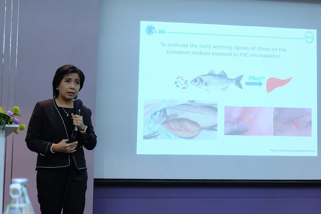 ภาพ: ศาสตราจารย์ ดร.สุชนา ชวนิชย์ นำเสนอข้อมูลผลกระทบของไมโครพลาสติกต่อระบบนิเวศทางทะเลและห่วงโซ่อาหาร