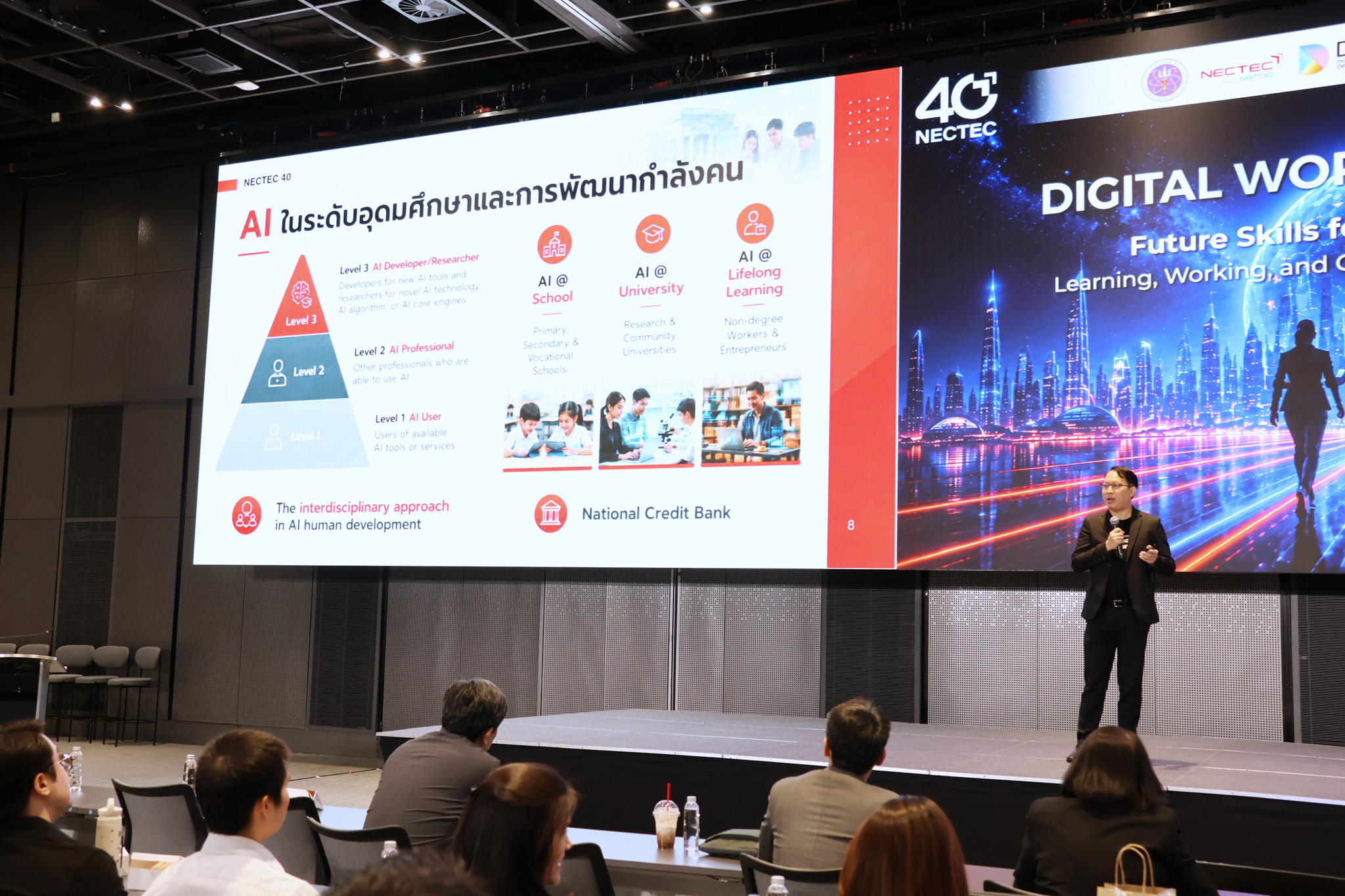 ภาพการบรรยายเรื่อง AI University โดย ดร.ศวิต กาสุริยะ รองผู้อำนวยการเนคเทค สวทช.