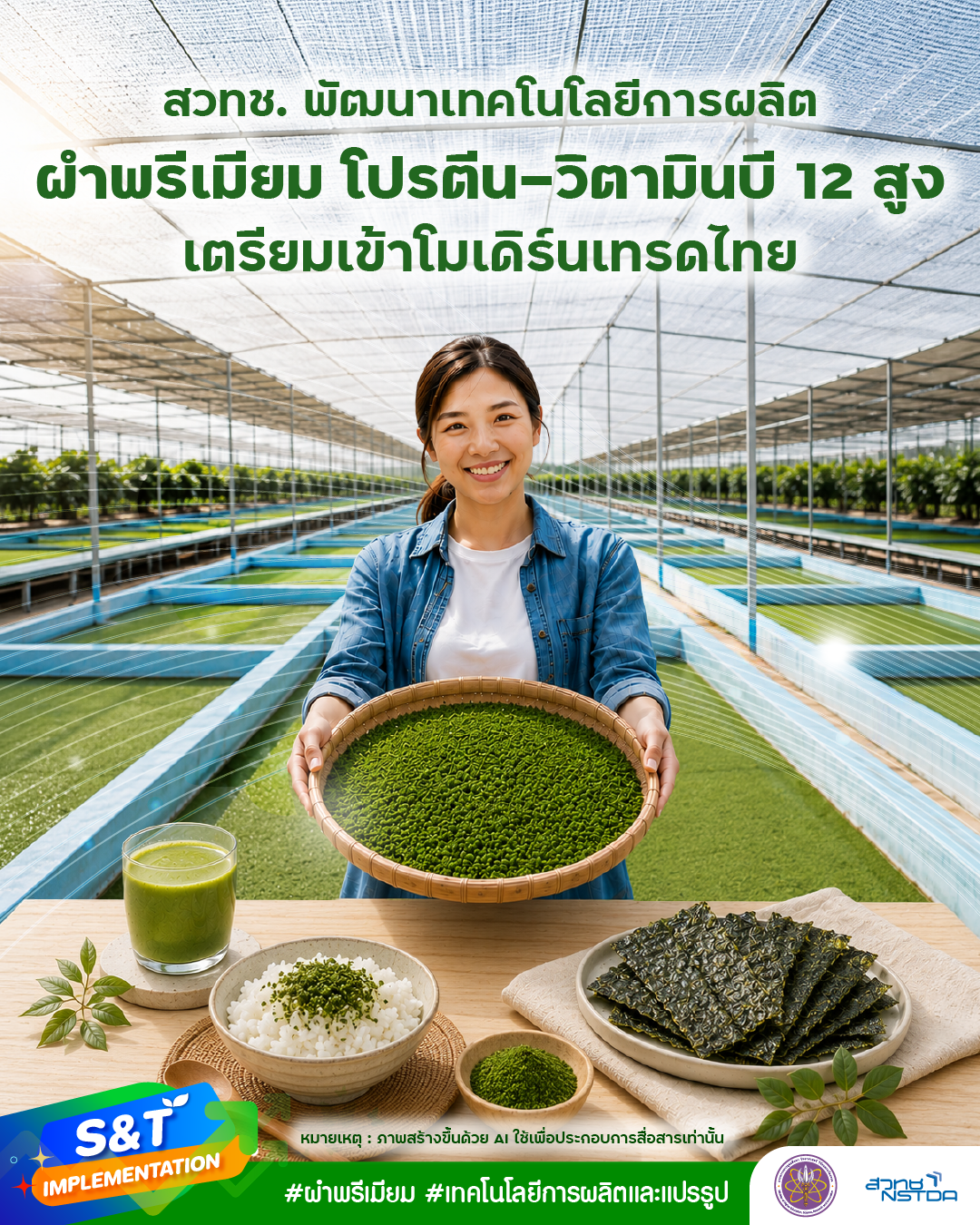 สวทช. พัฒนาเทคโนโลยีการผลิต “ผำพรีเมียม โปรตีน-วิตามินบี 12 สูง” ส่งเสริมผู้ประกอบการส่งสินค้าเข้าโมเดิร์นเทรดไทย