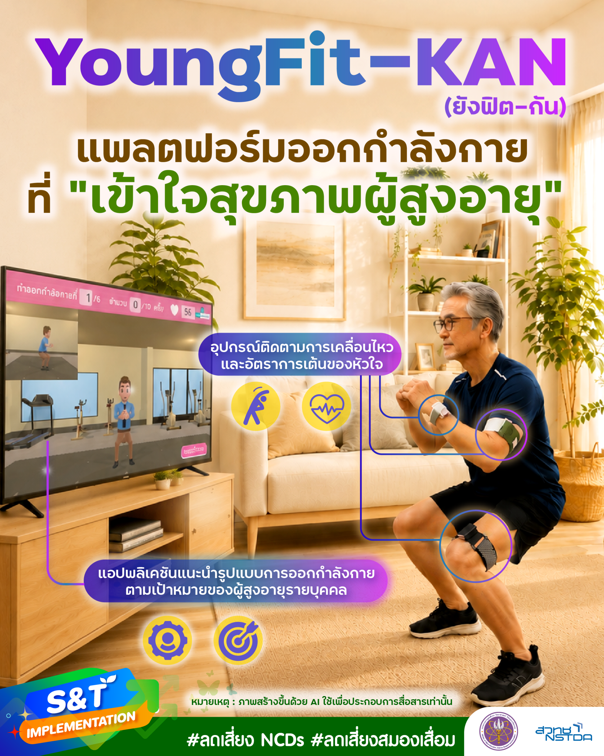 YoungFit-KAN แพลตฟอร์มออกกำลังกายสำหรับผู้สูงอายุที่ปรับรูปแบบการออกกำลังกายให้เหมาะกับผู้ใช้งานแต่ละคน พร้อมอุปกรณ์สวมใส่ติดตามการเคลื่อนไหวและอัตราการเต้นของหัวใจ