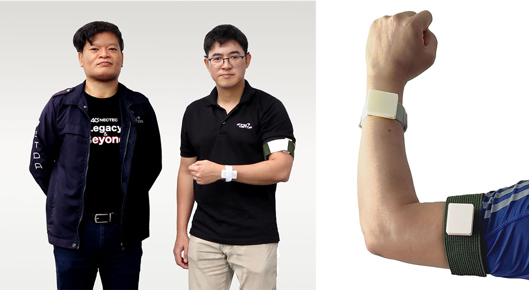 อุปกรณ์สวมใส่ของ YoungFit-KAN สำหรับติดตามการเคลื่อนไหว ประกอบด้วยสายรัดข้อมือ ต้นแขน และเหนือหัวเข่า